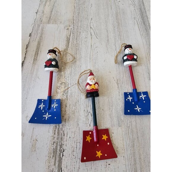 Vintage Eddie Walker shovel Santa snowman ornament Xmas tree heart star - Picture 1 of 7